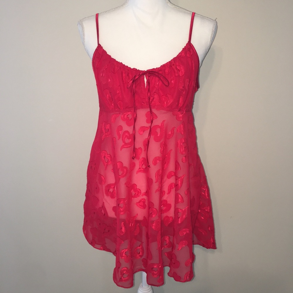 Red sheer VTG 90’s babydoll slip chemse